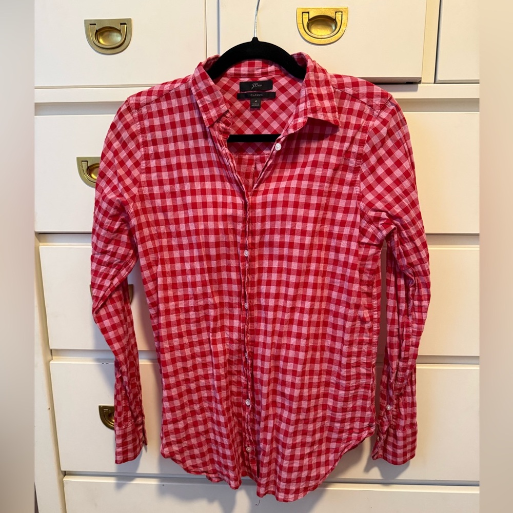 J. Crew Pink and Red Gingham Shirt